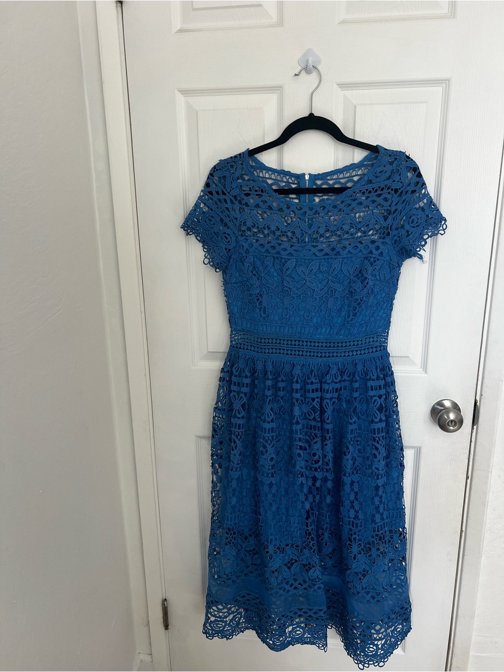 Just Me Royal Blue Crochet Midi Dress